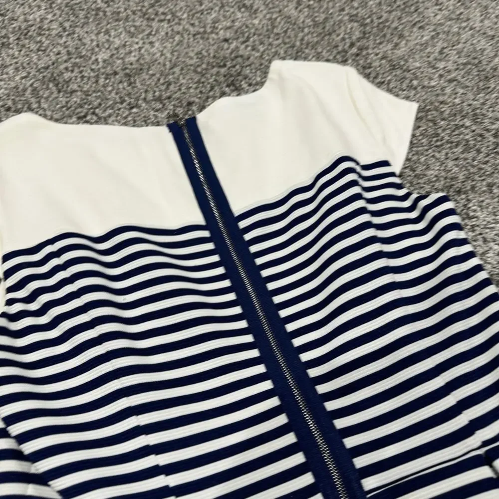 Ivy & Blu Striped Ponte Knit Peplum Dress, Navy Blue White, Size 100 - Picture 6 of 13